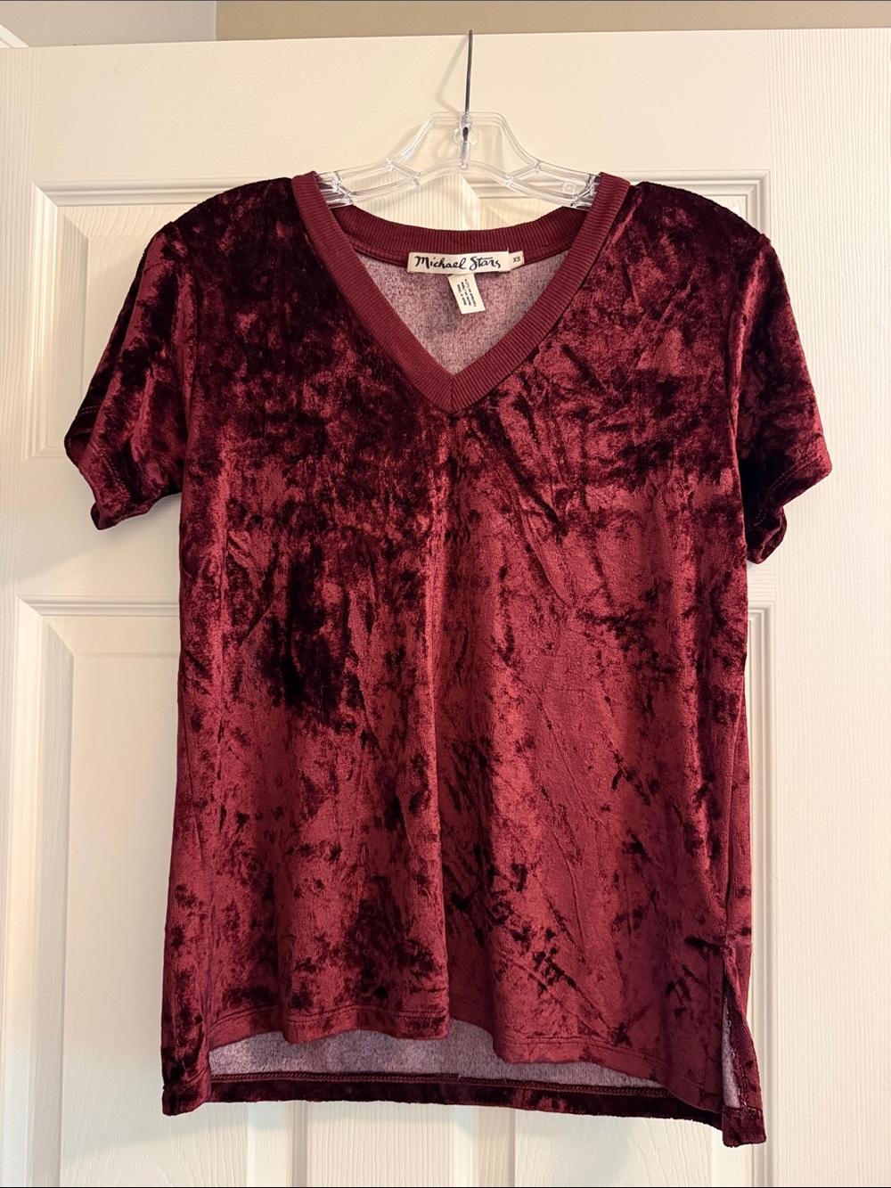 Michael Stars Velvet V-Neck Tee in Wine